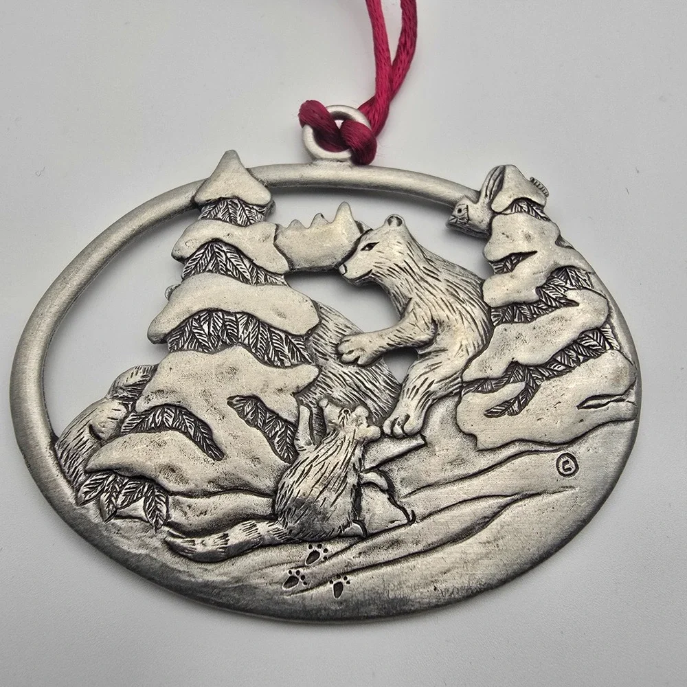 Pewter Ornament Silver Pewter Woodland Animals Rustic Double-Sided